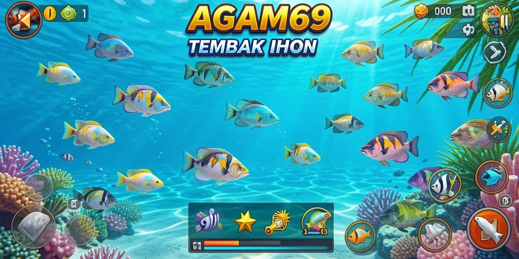 Screenshot AGAM69 menampilkan aksi seru menembak ikan dalam permainan.