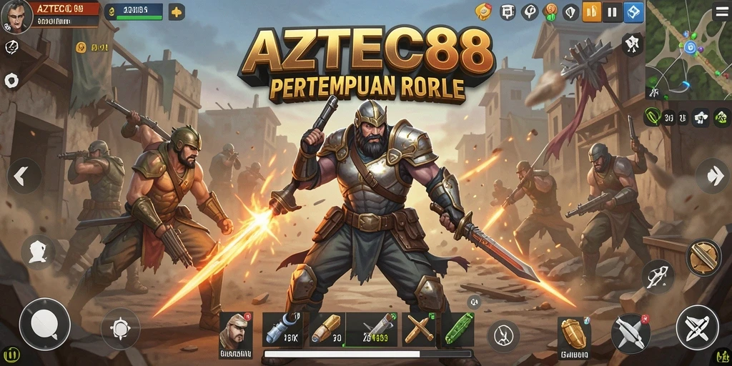 Tampilan gameplay AZTEC88 dengan aksi Battle Royale yang mendebarkan.