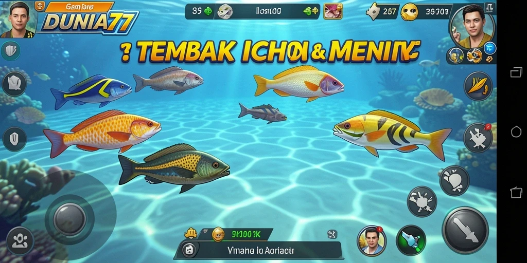 Gameplay seru DUNIA77 dengan aksi menembak ikan.
