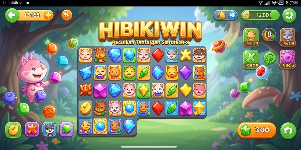 Tampilan gameplay HIBIKIWIN yang seru dalam mencocokkan elemen.