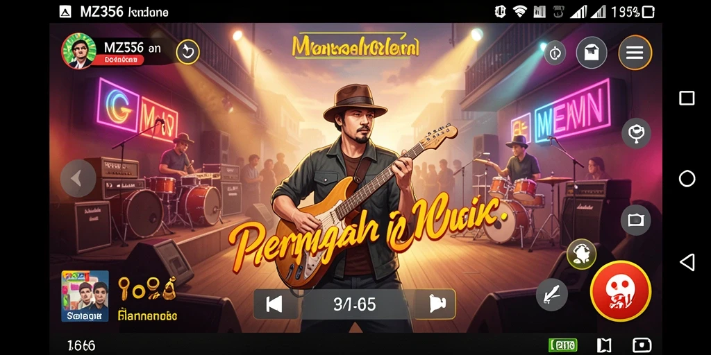 Tampilan gameplay MZ356 dengan berbagai pilihan lagu dan antarmuka yang menarik.