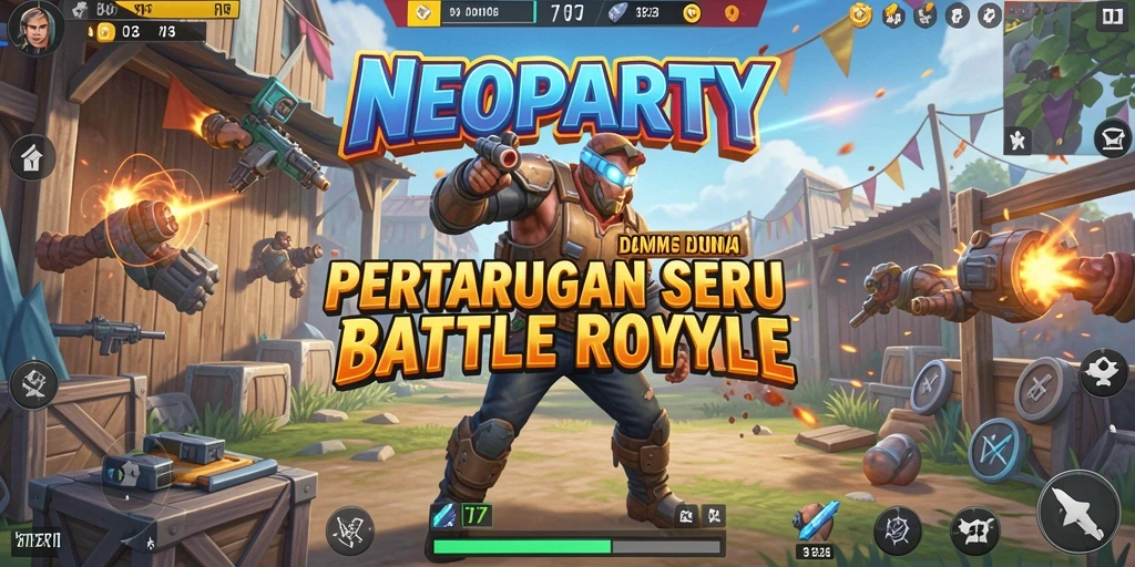 Screenshot gameplay NEOPARTY menampilkan aksi pertarungan seru.