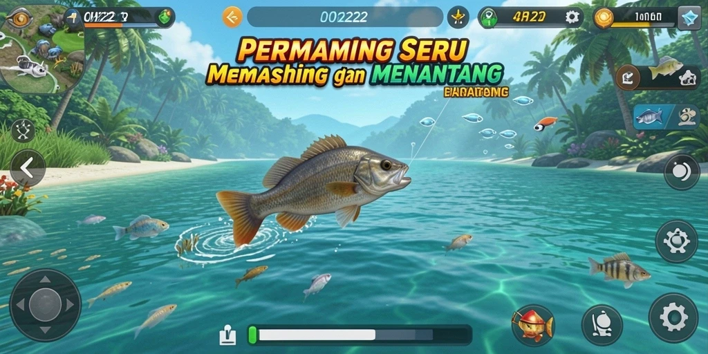 Screenshot utama OH222 menunjukkan gameplay memancing yang mendebarkan.