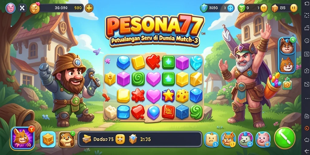 Tangkapan layar gameplay PESONA77 dengan aksi mencocokkan item Match-3.