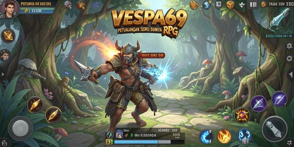 Tampilan utama gameplay VESPA69 dengan pertarungan RPG yang seru.