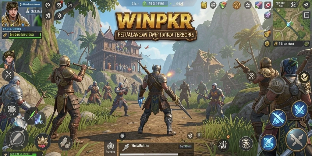 Screenshot gameplay WINPKR menunjukkan dunia terbuka yang luas dan penuh petualangan.