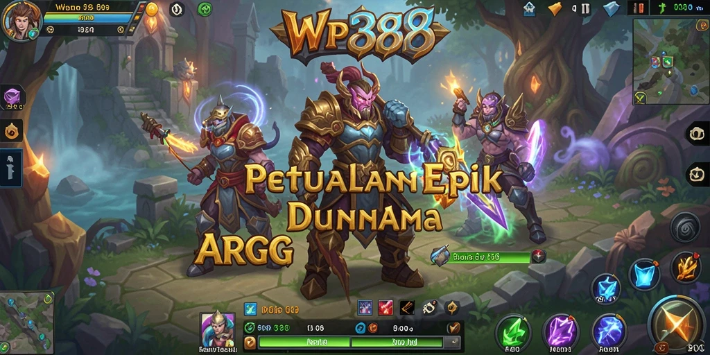 Screenshot gameplay WP888 menunjukkan pertarungan karakter dalam dunia fantasi.